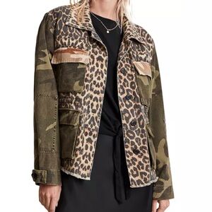 ALL SAINTS Finch Camo Leopard Camouflage Green Jacket Size M